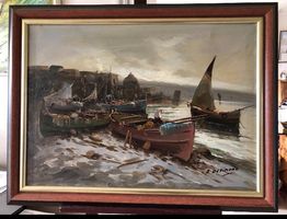 Hafen mit Boote, Oel a. Leinwand, A. DeSimone (1851-1907).